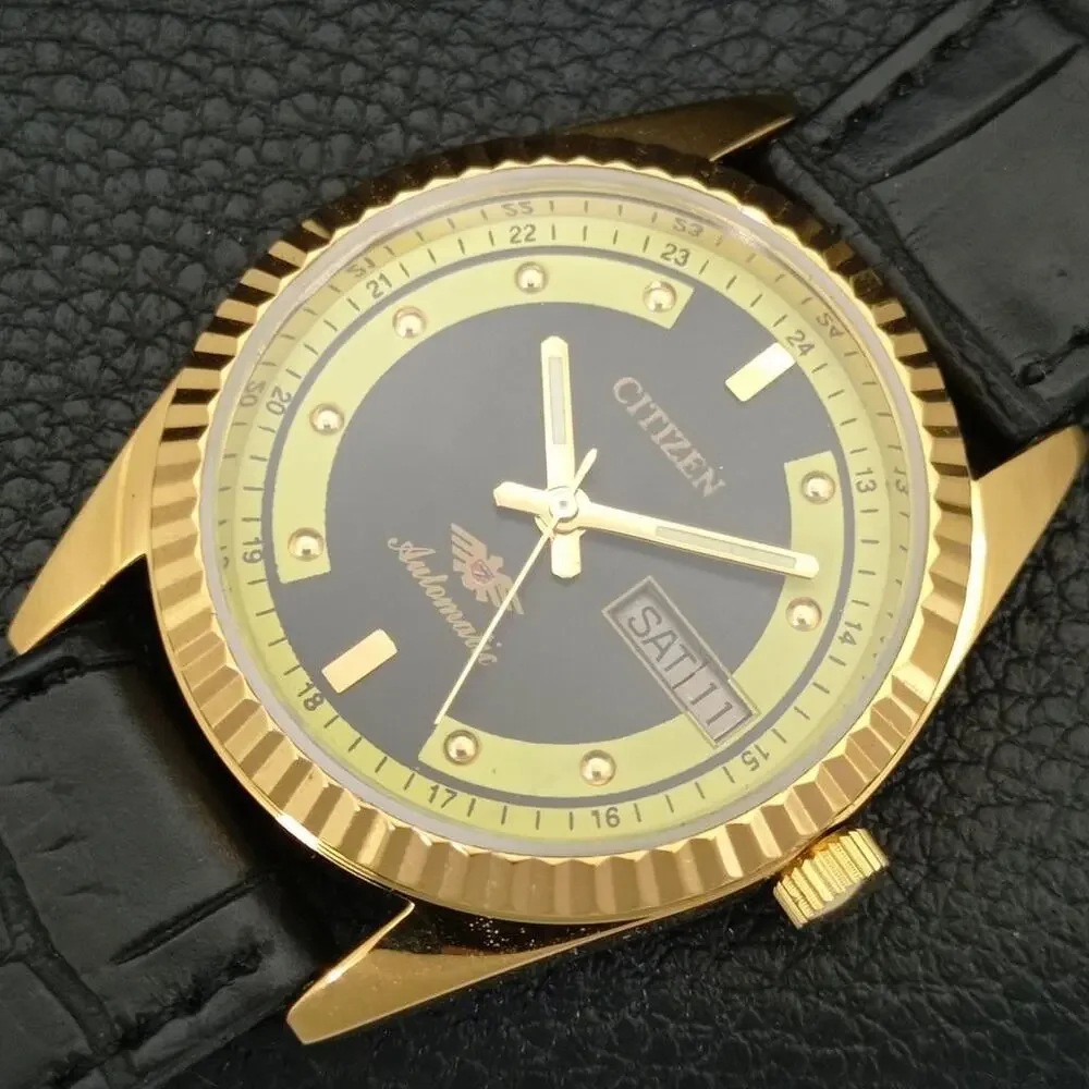 Vintage 1983 Citizen Automatic Mens Gold Watch W/daydate & Yellow accents